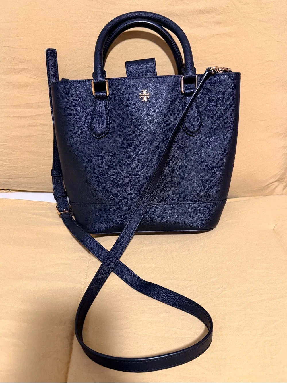 Tory Burch Black Saffiano Leather Satchel with Crossbody Strap